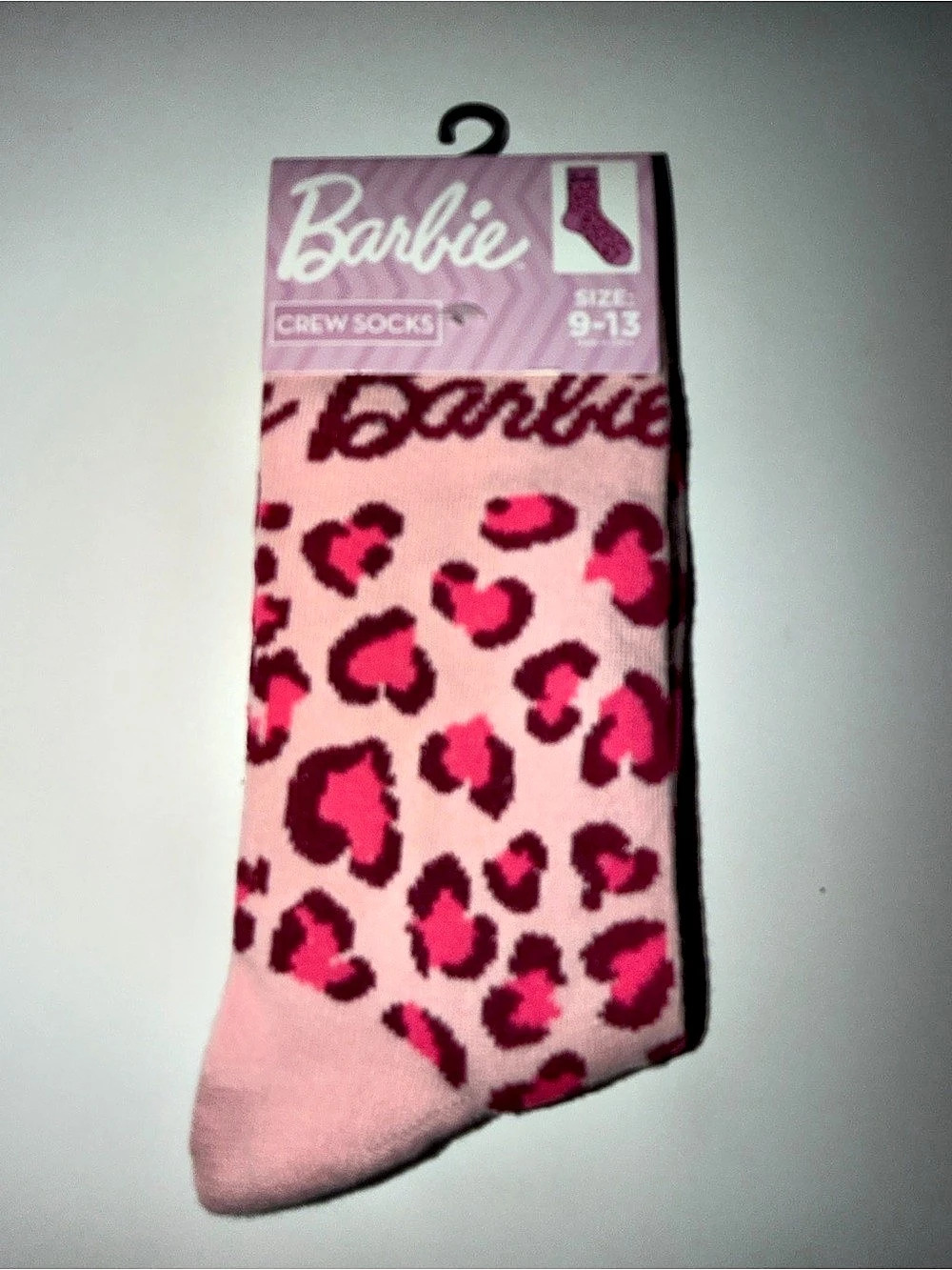 Barbie Pink Leopard Print Hearts Crew Socks Pink & Red Leopard Hearts Crew Socks